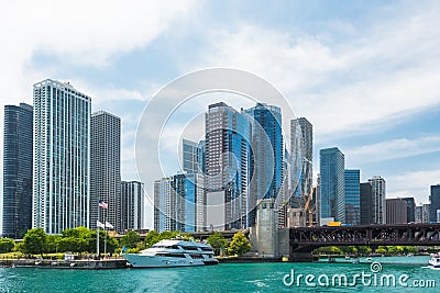 Chicago Downtown skyline view from a boat Editorial Stock Photo